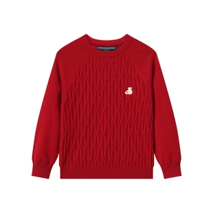 TeenieWeenie Kids小熊童装26年男女童简约插肩袖红色羊绒衫毛衣