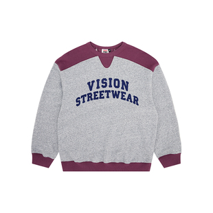 VISION童装 美式复古撞色宽松落肩圆领卫衣2色男女儿童25春新款