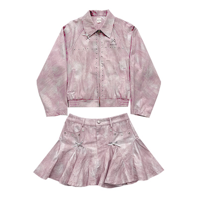 OOURSLAB 粉色扎染涂银工艺廓形感外套半裙套装女秋新款