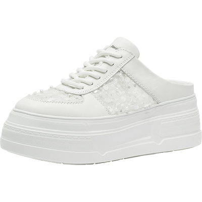 CDF女鞋2025夏季新款时尚百搭厚底松糕包头拖鞋蕾丝简约休闲半拖