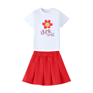 送你一朵小红花演出服小学生白衣服红裙子儿童舞蹈幼儿园毕业班服