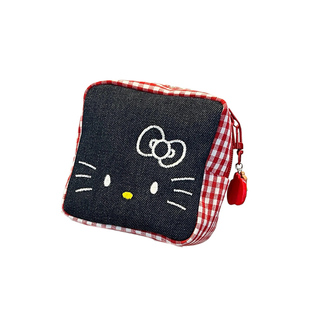 红格牛仔化妆包小型外出便携包可爱卡通出门卫生巾收纳包杂物小包