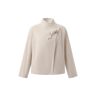 羊绒驼绒OBEG欧碧倩冬设计感羊毛双面呢大衣女短外套50504504