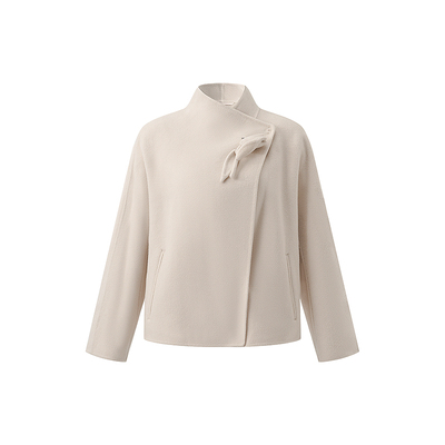 羊绒驼绒OBEG欧碧倩2025冬设计感羊毛双面呢大衣女短外套50504504