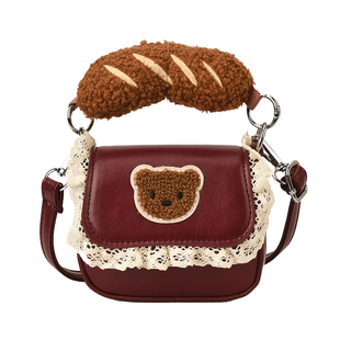 儿童斜挎包可爱小熊毛绒手拎包女童秋冬百搭小挎包女孩迷你外出包