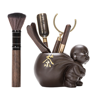 恬静生活 哥窑茶道六君子套装 冰裂功夫茶具配件茶盘摆件实木茶夹