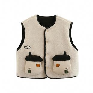 砚台家童装双面穿灯芯绒马甲外穿男宝宝衣服男童冬装儿童加绒马夹