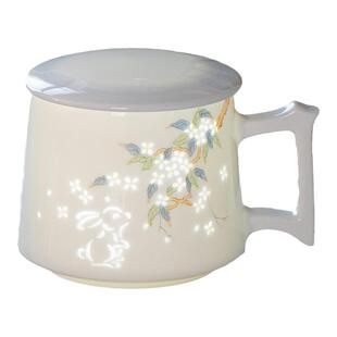 景德镇陶瓷茶杯手绘茶水分离玲珑瓷水杯过滤泡茶杯办公马克杯礼物