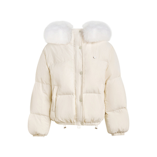 Kroche 90白鸭绒 温暖泡芙 可拆卸毛领连帽羽绒服保暖短外套