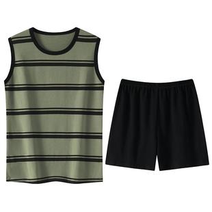 带胸垫背心睡衣女夏季纯棉薄款夏天条纹无袖家居服套装可外穿大码