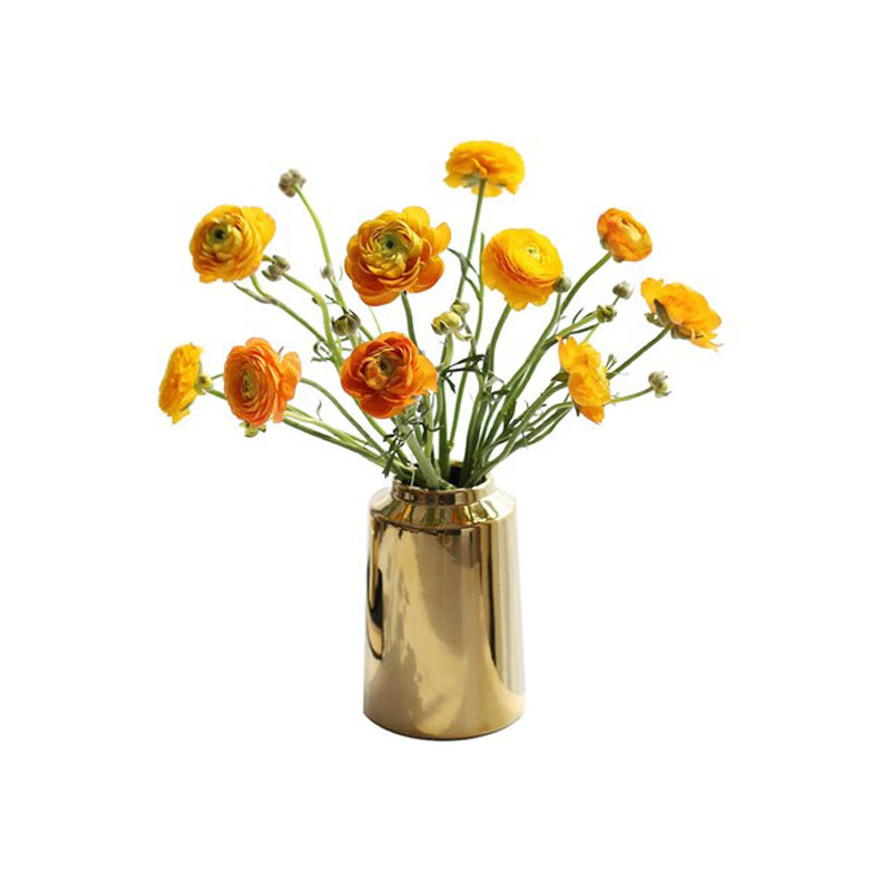 ins北欧花瓶插花器黄铜金色陶瓷花瓶摆件样板房装饰品软装摆件