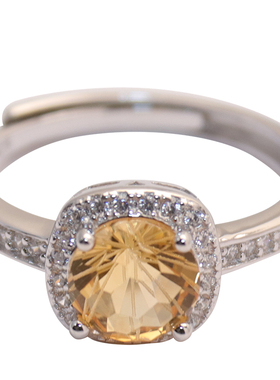 方糖家天然黄水晶纯银方糖戒指