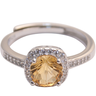 方糖家 天然烟花切净体黄水晶纯银小方糖戒指女小众设计轻奢指环