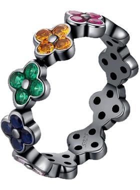 摩典S925纯银彩虹四叶草甜酷戒指