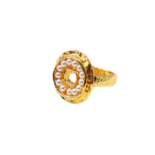 张静初同款开元通宝18K重镀金珍珠复古钱币戒指 手工肌理感优雅