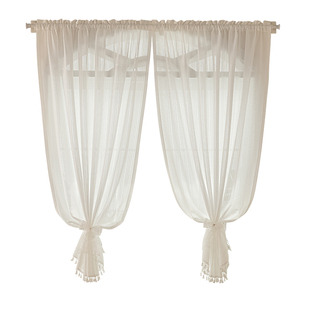 法式窗帘2026新款纱帘免打孔安装伸缩杆一整套白纱透光不透人防晒