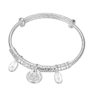 九乐足银999银手镯女纯银平安喜乐黄财神中国风盘缠镯子送女友礼