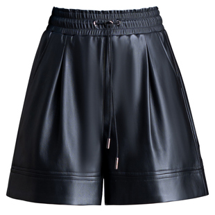 时尚四分裤女皮短裤秋冬新款宽松显瘦A字阔腿大码短皮裤外穿靴裤