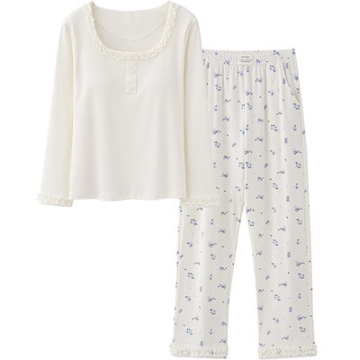 思莉太太女纯棉带胸垫睡衣