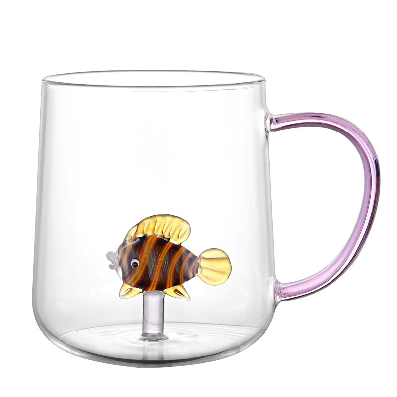 高硼硅无铅浮雕小鱼玻璃杯