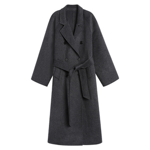 pusumede【现货6.5折】1OO羊毛双面呢大衣女气质宽松毛呢外套