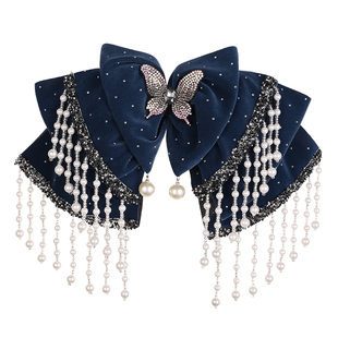 罗曼蒂克弹簧夹丝绒蝴蝶流苏秋季新款弹簧一字夹优雅温婉重工发饰