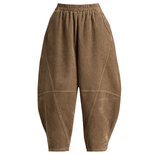 秋冬灯芯绒八分萝卜裤女加绒宽松大码休闲条绒灯笼裤高腰阔腿靴裤