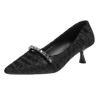 戈美其黑色尖头高跟鞋女细跟2025新款法式绝美小跟鞋通勤工作单鞋