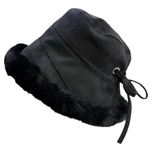 韩系冬季毛绒渔夫帽子女复古百搭皮绒防风护耳保暖加厚户外盆帽潮