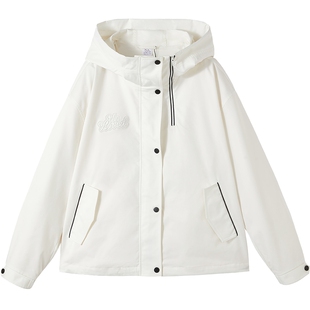 商场同款URLAZH有兰2025秋季新款经典白拉链装饰宽松连帽外套女