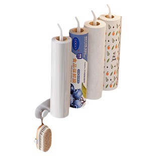 免打孔厨房纸巾架子用纸挂架卷纸保鲜膜墙壁单双杆收纳侧挂置物架