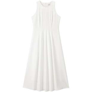 太平鸟发光小白裙2026夏新款简约通勤连衣裙无袖白色法式长裙子女