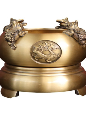 纯黄铜四神兽金蟾聚宝盆摆件