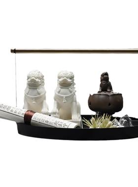 新中式圆形托盘套装样板间展厅桌面饰品茶室茶几提篮组合软装摆件