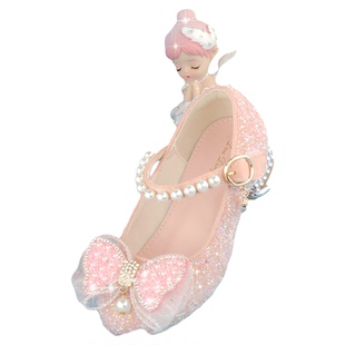 儿童小白鞋女童小主持人晚礼服高跟鞋水晶公主风银演出皮鞋配礼服