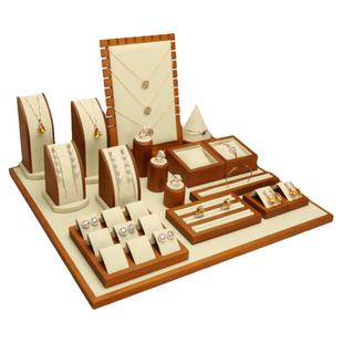 珠宝展示道具实木米色饰品展示架珍珠翡翠摆件柜台首饰架陈列套装