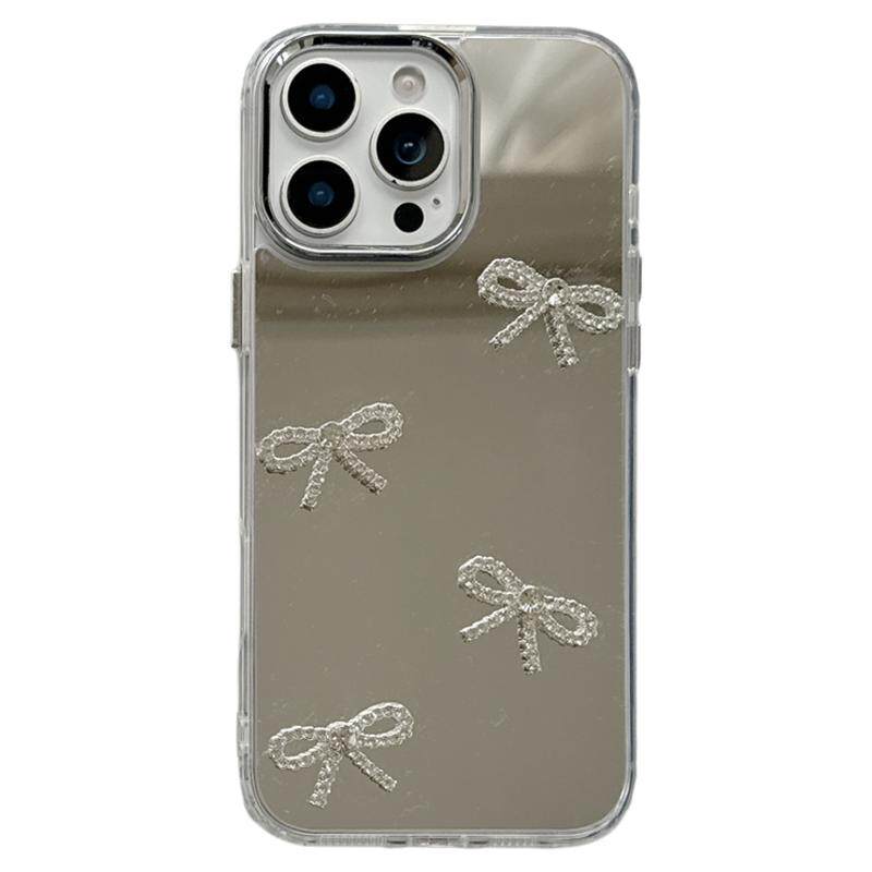 ins韩系小香风水钻蝴蝶结补妆镜适用苹果15手机壳iphone16ProMax新款15promax女款13挂链16pro全包11保护套14