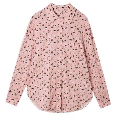 印花图案长袖上衣棉质衬衫
