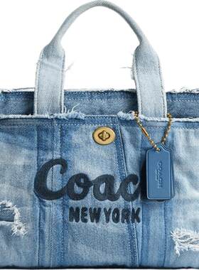 COACH/蔻驰奥莱女士丹宁布牛仔拼缀CARGO 26号托特包斜挎包