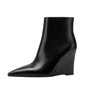 【时尚先锋】JOOC玖诗坡跟短靴子女秋冬新款设计感尖头时装女鞋