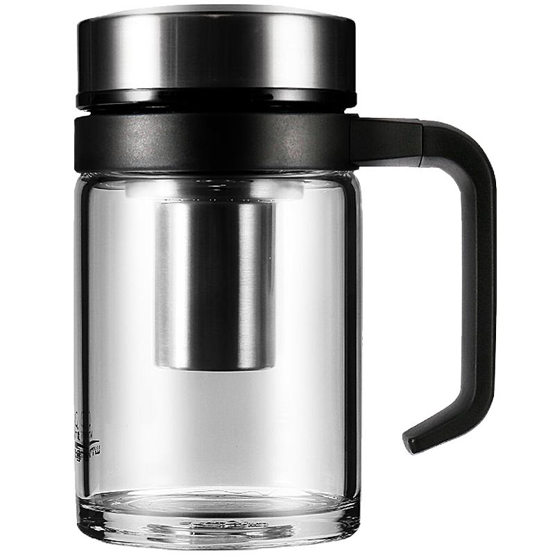 万象玻璃杯男士水杯大容量茶水分离办公室便携带把手柄泡茶杯子