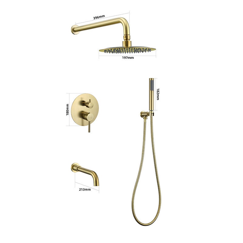 圆形隐藏式暗装花洒套装墙式金色套装盒淋浴预埋不锈钢浴室嵌入