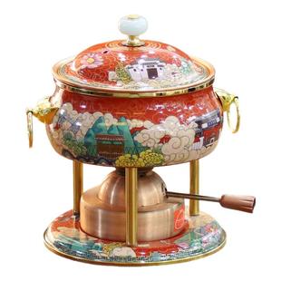 景泰蓝可定制单人锅小火锅充气瓦斯炉火锅一人一锅高端珐琅小铜锅