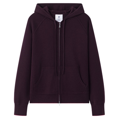 J*C金纯良品澳洲100美丽诺羊毛针织开衫双拉链连帽外套女26春新款