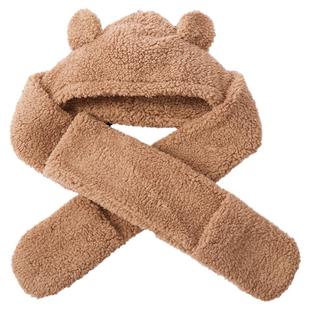 伊米伦宝宝秋冬季儿童帽子围巾手套一体加绒护耳帽可爱超萌男女童