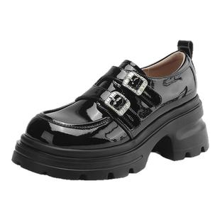 达芙妮厚底乐福鞋女2026新款秋季黑色英伦风小皮鞋小个子增高单鞋