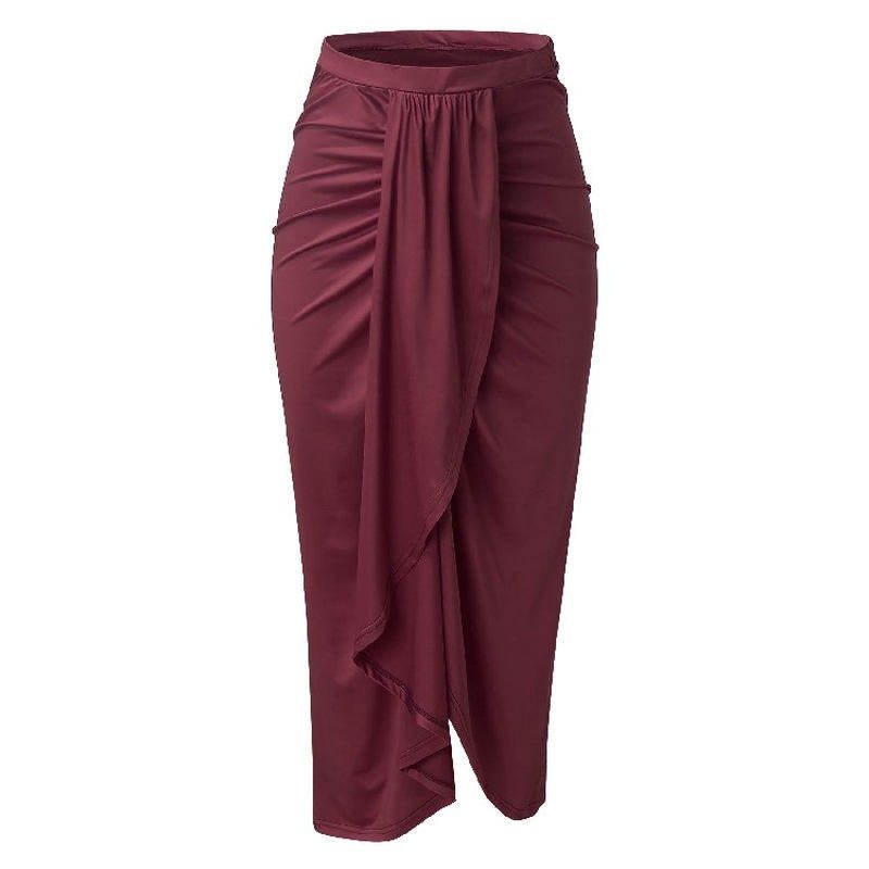High Waist Draped Solid Skirt休闲开叉弹性半身裙高腰垂褶裙潮