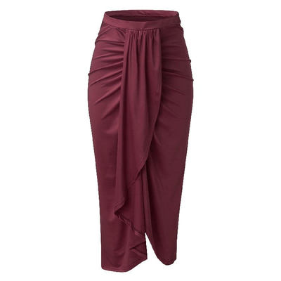 High Waist Draped Solid Skirt休闲开叉弹性半身裙高腰垂褶裙潮