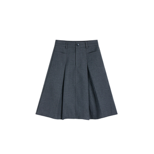 pusumede 伦敦雾灰 高智感灰色半身裙女压褶设计感中长款A字裙