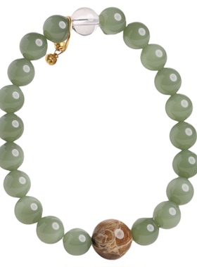 18K金天然俄碧和田玉根珀手串女